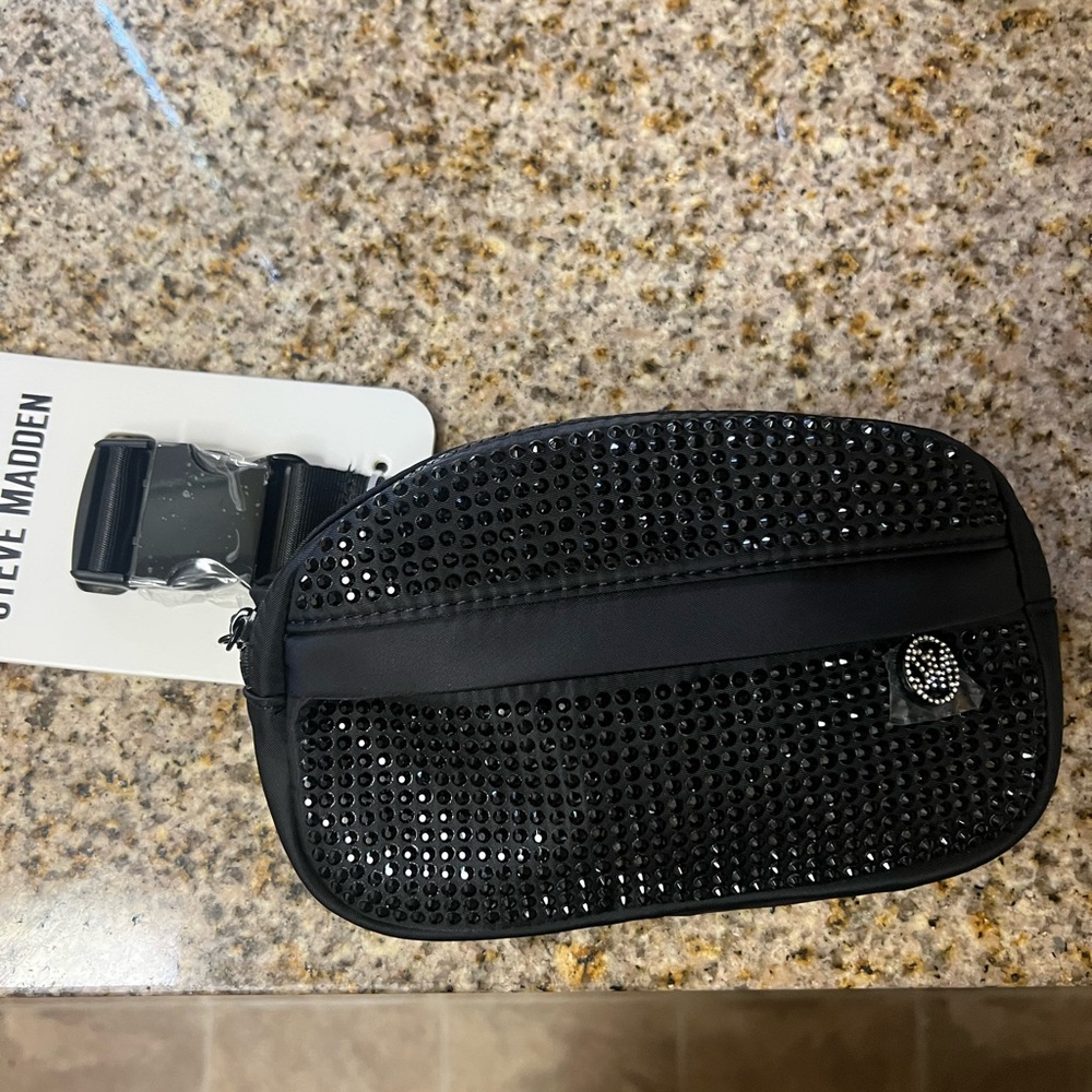 Steve Madden Black Sparkle Belt Bag